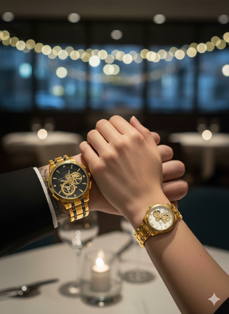 Luxury His & Hers Couple Watch Set – Elegant Black Design