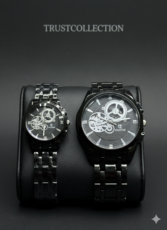 Luxury His & Hers Couple Watch Set – Elegant Black Design